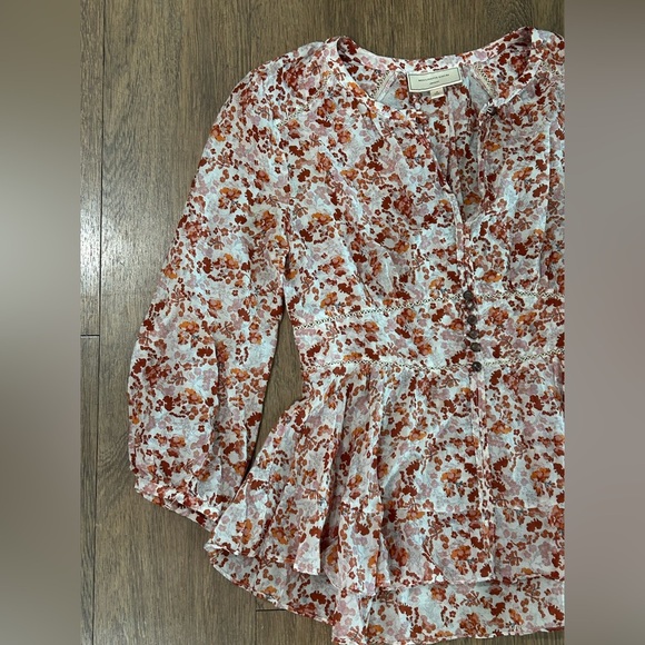 Moulinette Soeurs by Anthropologie Amelie Blouse Silk Blend - Size 2 - Picture 3 of 9